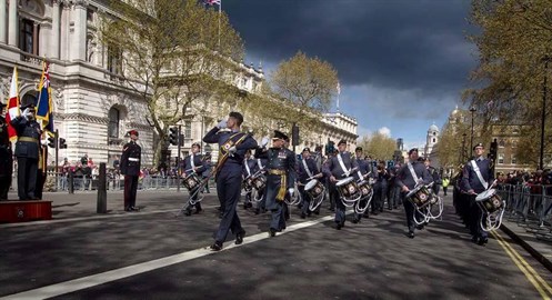 Cpl Hannah Eden with the ACO National Marching Band at The Cenotaph